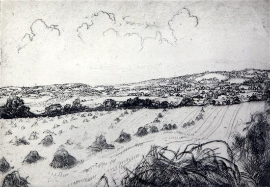 John Copley (1875-1950) Barley Stooks, Bay of Palma & El Muchacho Largest 9.75 x 11.75in.